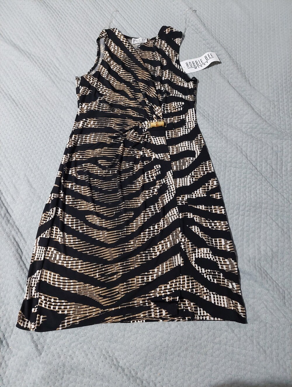Robbie Bee Black and Gold Knot-Pleat Midi Dress